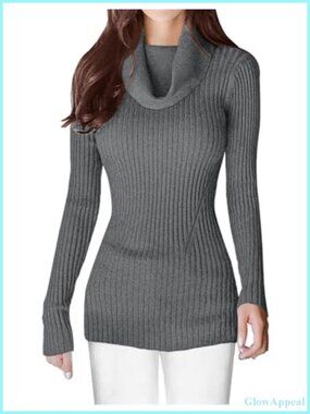 Stretchable Cowl Neck Knit Long Sleeve Slim Fit Bodycon Pullover Sweater